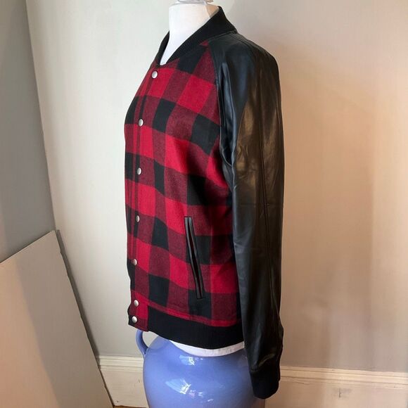 Slate & Stone Buffalo Plaid Wool and Pleather Bomber Jacket, XL  Heritage - Picture 13 of 16